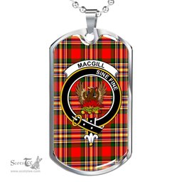 Scottish MacGill (Makgill) Clan Tartan Dog Tag Necklace - Crest Classic Scottish Plaid Tartan Plaid