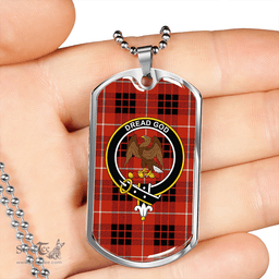 ScottishPlaid Munro Black & Red Ancient Clan Tartan Dog Tag Necklace - Crest Classic Scottish Plaid Tartan Plaid