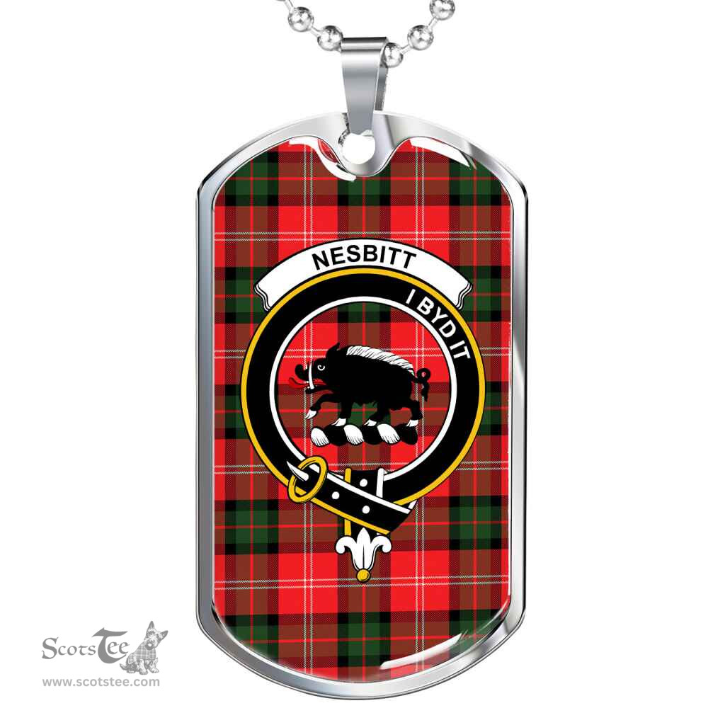 Scottish Nesbitt Clan Tartan Dog Tag Necklace - Crest Classic Scottish Plaid Tartan Plaid