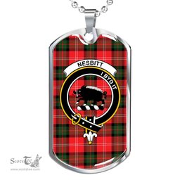 Scottish Nesbitt Clan Tartan Dog Tag Necklace - Crest Classic Scottish Plaid Tartan Plaid