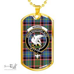 Scottish Norvel Clan Tartan Dog Tag Necklace - Crest Classic Scottish Plaid Tartan Plaid