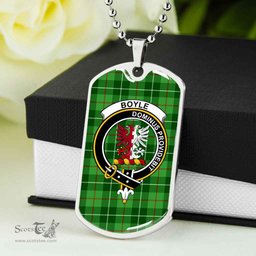 Scottish Boyle Clan Tartan Dog Tag Necklace - Crest Classic Scottish Plaid Tartan Plaid