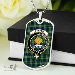 Scottish Purves Clan Tartan Dog Tag Necklace - Crest Classic Scottish Plaid Tartan Plaid