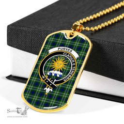 Scottish Purves Clan Tartan Dog Tag Necklace - Crest Classic Scottish Plaid Tartan Plaid