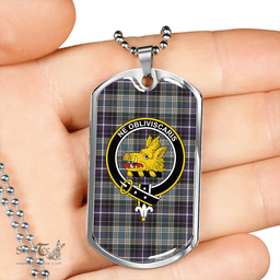 ScottishPlaid MacKellar Weathered Clan Tartan Dog Tag Necklace - Crest Classic Scottish Plaid Tartan Plaid