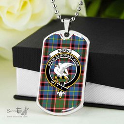 Scottish Norvel Clan Tartan Dog Tag Necklace - Crest Classic Scottish Plaid Tartan Plaid