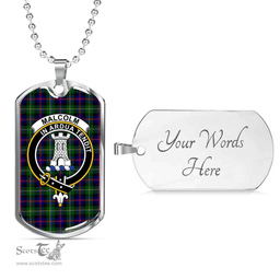 Scottish Malcolm (or MacCallum) Clan Tartan Dog Tag Necklace - Crest Classic Scottish Plaid Tartan Plaid