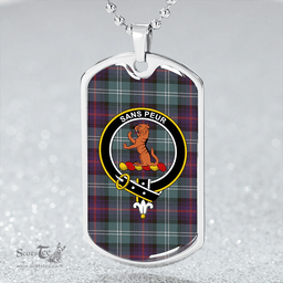 ScottishPlaid Sutherland Old Weathered Clan Tartan Dog Tag Necklace - Crest Classic Scottish Plaid Tartan Plaid