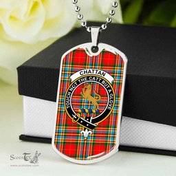 Scottish Chattan Clan Tartan Dog Tag Necklace - Crest Classic Scottish Plaid Tartan Plaid