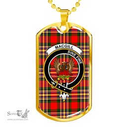 Scottish MacGill (Makgill) Clan Tartan Dog Tag Necklace - Crest Classic Scottish Plaid Tartan Plaid