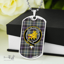 ScottishPlaid MacKellar Weathered Clan Tartan Dog Tag Necklace - Crest Classic Scottish Plaid Tartan Plaid