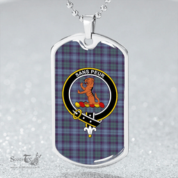 ScottishPlaid Sutherland Hunting Weathered Clan Tartan Dog Tag Necklace - Crest Classic Scottish Plaid Tartan Plaid