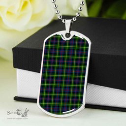 Scottish Farquharson Modern Clan Tartan Dog Tag Necklace - Classic Scottish Plaid Tartan Plaid