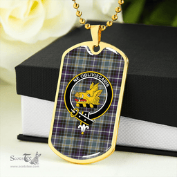 ScottishPlaid MacKellar Weathered Clan Tartan Dog Tag Necklace - Crest Classic Scottish Plaid Tartan Plaid