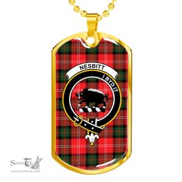 Scottish Nesbitt Clan Tartan Dog Tag Necklace - Crest Classic Scottish Plaid Tartan Plaid