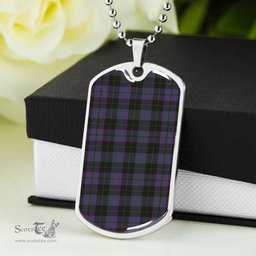 Scottish Clergy Green Clan Tartan Dog Tag Necklace - Classic Scottish Plaid Tartan Plaid