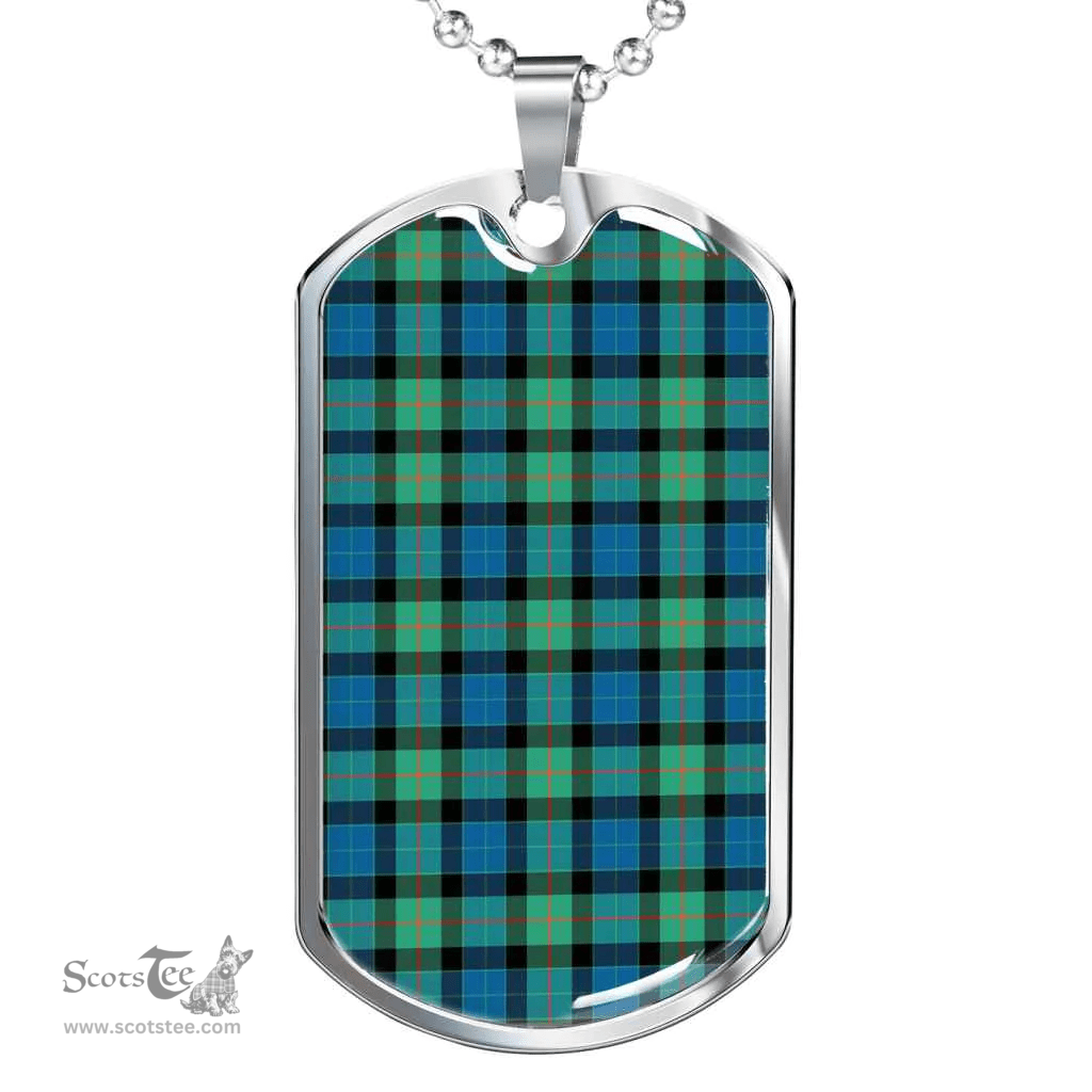 Scottish Gunn Ancient Clan Tartan Dog Tag Necklace - Classic Scottish Plaid Tartan Plaid