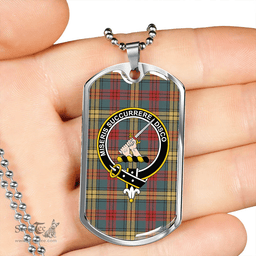 ScottishPlaid MacMillan 1946 Weathered Clan Tartan Dog Tag Necklace - Crest Classic Scottish Plaid Tartan Plaid