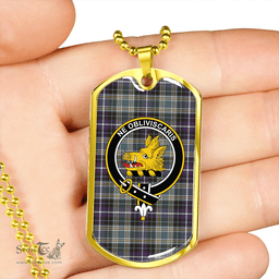 ScottishPlaid MacKellar Weathered Clan Tartan Dog Tag Necklace - Crest Classic Scottish Plaid Tartan Plaid
