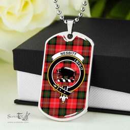 Scottish Nesbitt Clan Tartan Dog Tag Necklace - Crest Classic Scottish Plaid Tartan Plaid