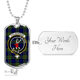 Scottish Colquhoun Clan Tartan Dog Tag Necklace - Crest Classic Scottish Plaid Tartan Plaid