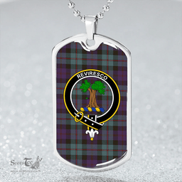 ScottishPlaid MacEwan 1856 Weathered Clan Tartan Dog Tag Necklace - Crest Classic Scottish Plaid Tartan Plaid