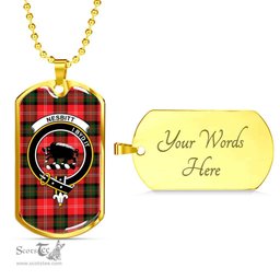 Scottish Nesbitt Clan Tartan Dog Tag Necklace - Crest Classic Scottish Plaid Tartan Plaid
