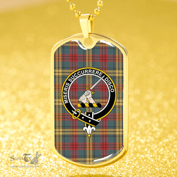 ScottishPlaid MacMillan 1946 Weathered Clan Tartan Dog Tag Necklace - Crest Classic Scottish Plaid Tartan Plaid