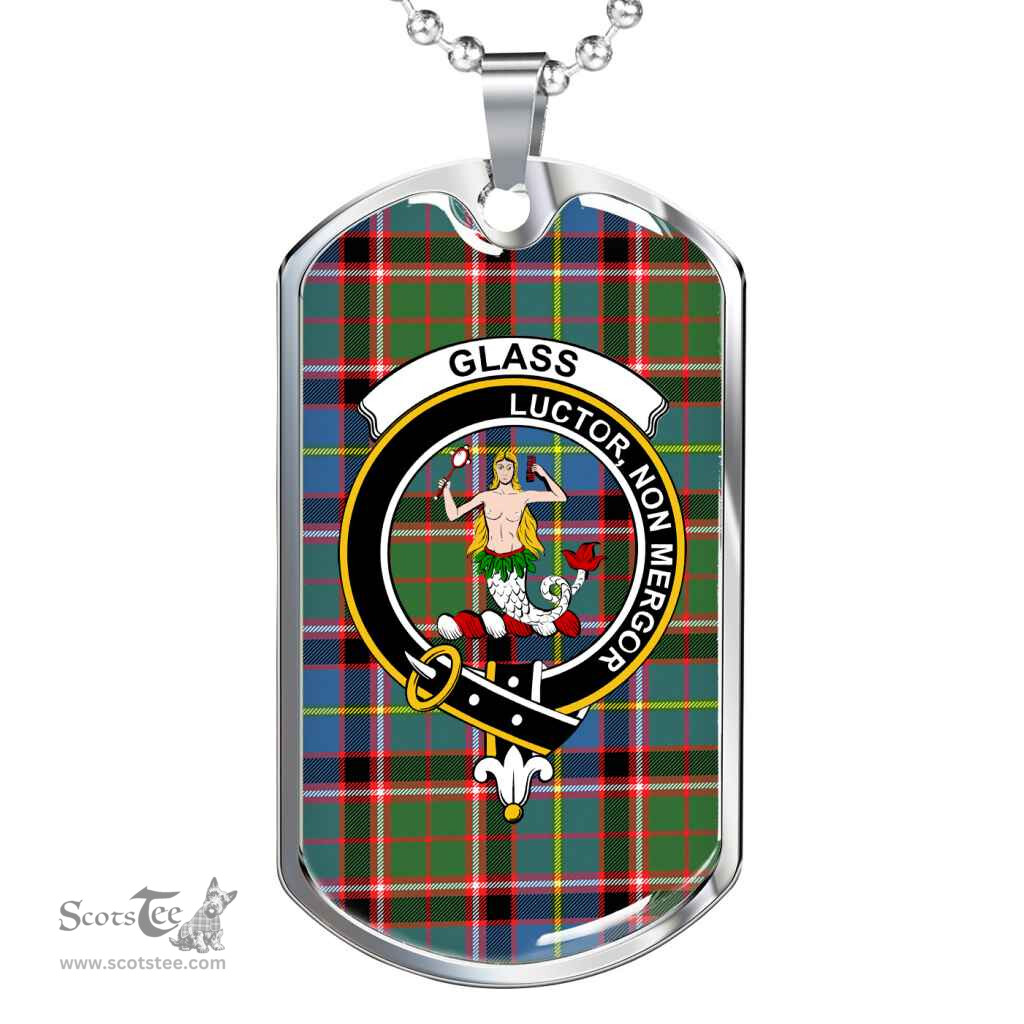 Scottish Glass Clan Tartan Dog Tag Necklace - Crest Classic Scottish Plaid Tartan Plaid