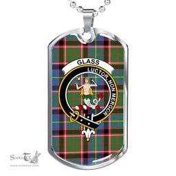 Scottish Glass Clan Tartan Dog Tag Necklace - Crest Classic Scottish Plaid Tartan Plaid