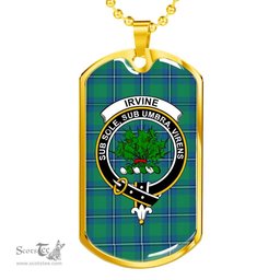 Scottish Irvine Clan Tartan Dog Tag Necklace - Crest Classic Scottish Plaid Tartan Plaid