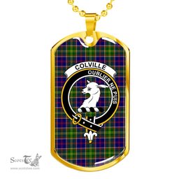 Scottish Colville Clan Tartan Dog Tag Necklace - Crest Classic Scottish Plaid Tartan Plaid