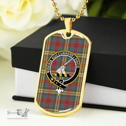ScottishPlaid MacMillan 1946 Weathered Clan Tartan Dog Tag Necklace - Crest Classic Scottish Plaid Tartan Plaid