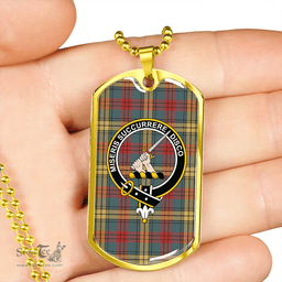 ScottishPlaid MacMillan 1946 Weathered Clan Tartan Dog Tag Necklace - Crest Classic Scottish Plaid Tartan Plaid
