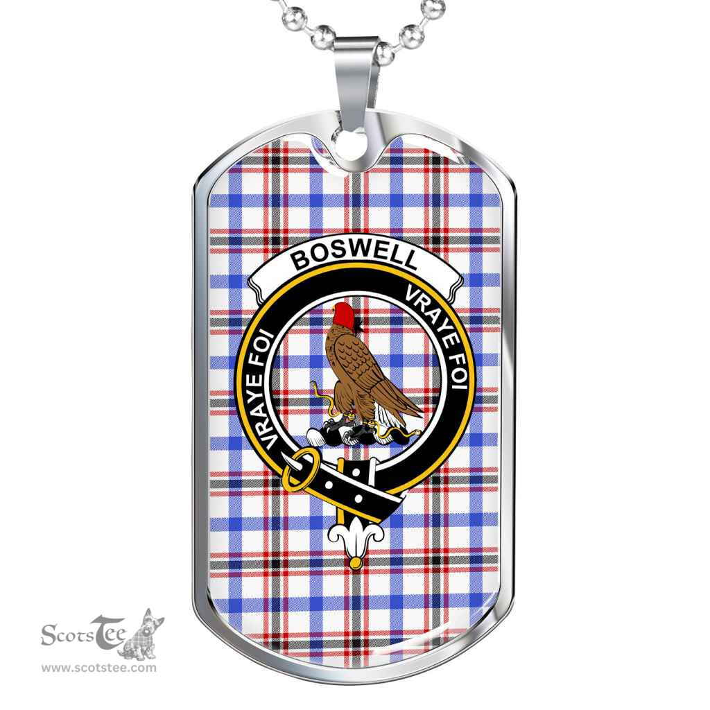 Scottish Boswell Clan Tartan Dog Tag Necklace - Crest Classic Scottish Plaid Tartan Plaid
