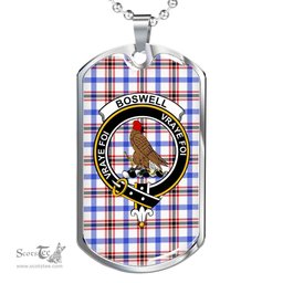 Scottish Boswell Clan Tartan Dog Tag Necklace - Crest Classic Scottish Plaid Tartan Plaid