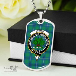 Scottish Irvine Clan Tartan Dog Tag Necklace - Crest Classic Scottish Plaid Tartan Plaid
