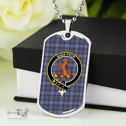 ScottishPlaid Sutherland Hunting Weathered Clan Tartan Dog Tag Necklace - Crest Classic Scottish Plaid Tartan Plaid