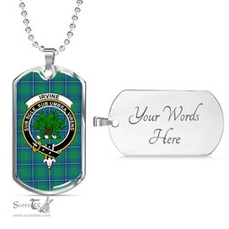 Scottish Irvine Clan Tartan Dog Tag Necklace - Crest Classic Scottish Plaid Tartan Plaid