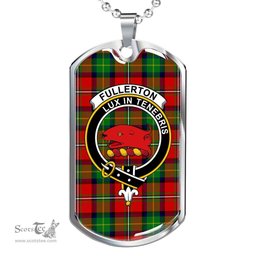 Scottish Fullerton Clan Tartan Dog Tag Necklace - Crest Classic Scottish Plaid Tartan Plaid