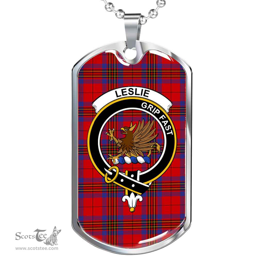 Scottish Leslie Clan Tartan Dog Tag Necklace - Crest Classic Scottish Plaid Tartan Plaid
