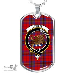 Scottish Leslie Clan Tartan Dog Tag Necklace - Crest Classic Scottish Plaid Tartan Plaid