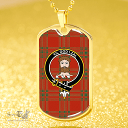 ScottishPlaid Menzies Ancient Clan Tartan Dog Tag Necklace - Crest Classic Scottish Plaid Tartan Plaid