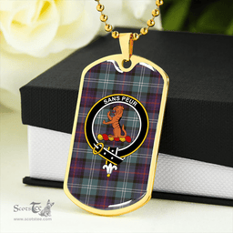 ScottishPlaid Sutherland Old Weathered Clan Tartan Dog Tag Necklace - Crest Classic Scottish Plaid Tartan Plaid