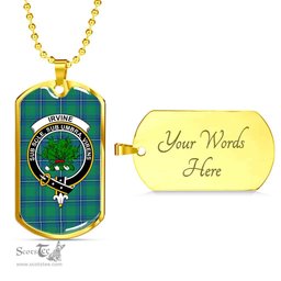 Scottish Irvine Clan Tartan Dog Tag Necklace - Crest Classic Scottish Plaid Tartan Plaid