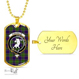 Scottish Colville Clan Tartan Dog Tag Necklace - Crest Classic Scottish Plaid Tartan Plaid