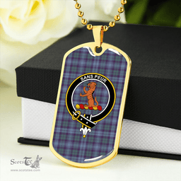 ScottishPlaid Sutherland Hunting Weathered Clan Tartan Dog Tag Necklace - Crest Classic Scottish Plaid Tartan Plaid