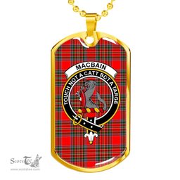 Scottish MacBain Clan Tartan Dog Tag Necklace - Crest Classic Scottish Plaid Tartan Plaid