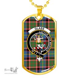 Scottish Glass Clan Tartan Dog Tag Necklace - Crest Classic Scottish Plaid Tartan Plaid