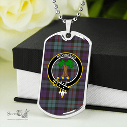 ScottishPlaid MacEwan 1856 Weathered Clan Tartan Dog Tag Necklace - Crest Classic Scottish Plaid Tartan Plaid